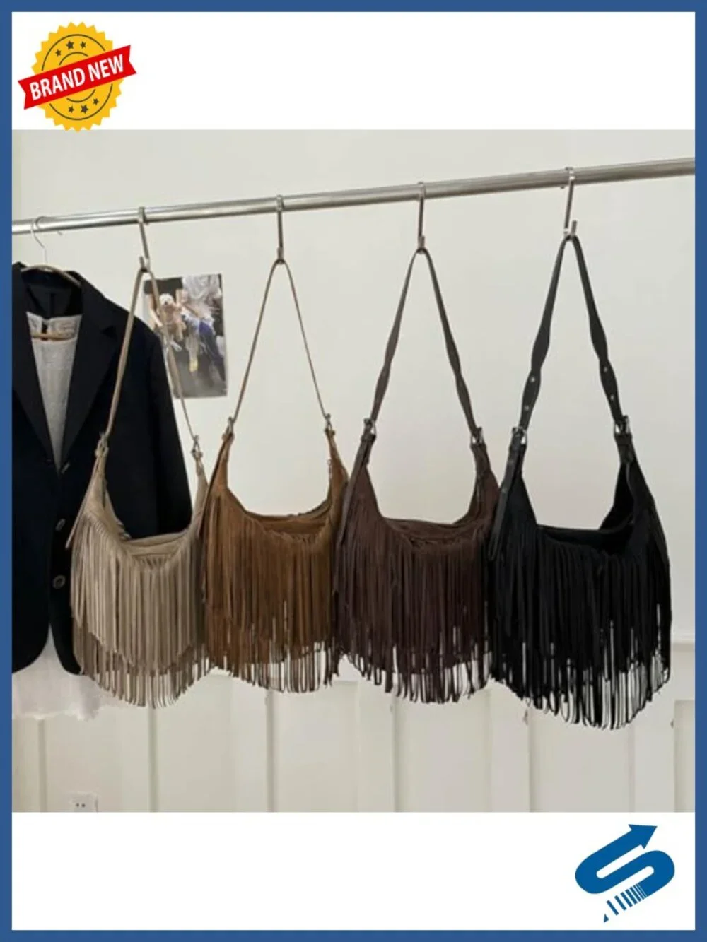 Suede Fringe Hobo Bag Crossbody Shoulder Bag Adjustable Strap Tassel Handbag